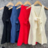 Women Knitted V-Neck Tie Side Slit Sleeveless Tops